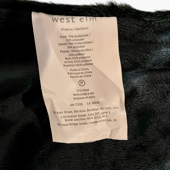 West Elm Teal and Black Faux Fur Chinchilla Throw Blanket - Picture 5 of 5